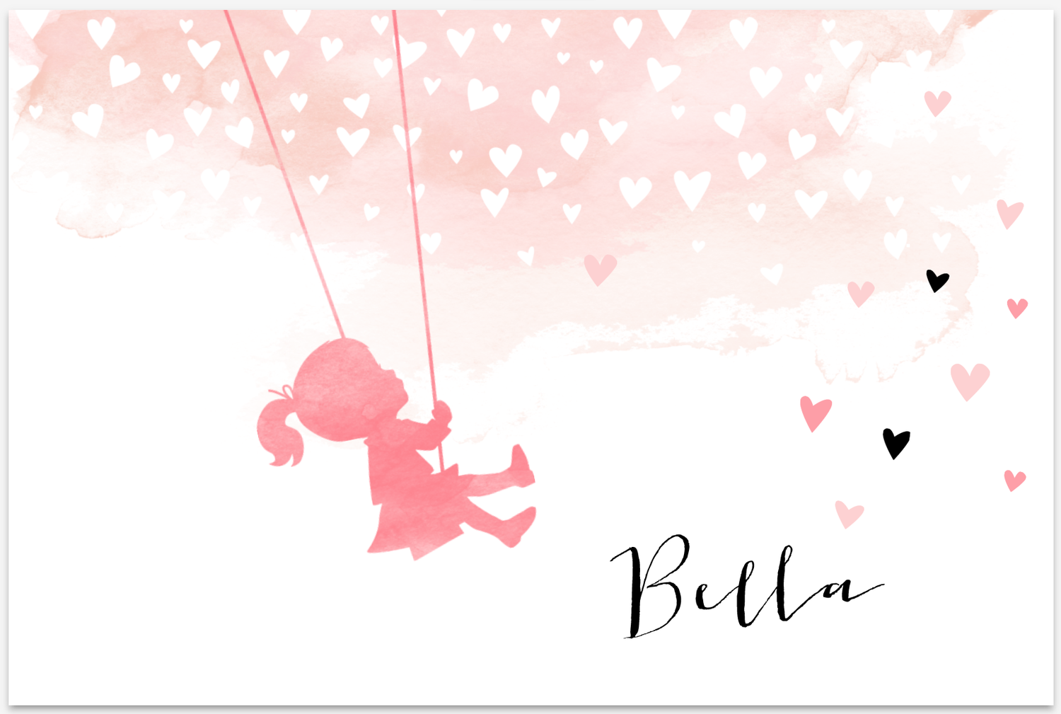 Geboortekaartje van JilleJille.nl met goudkleurige hartjes confetti, verander zelf de kleuren
