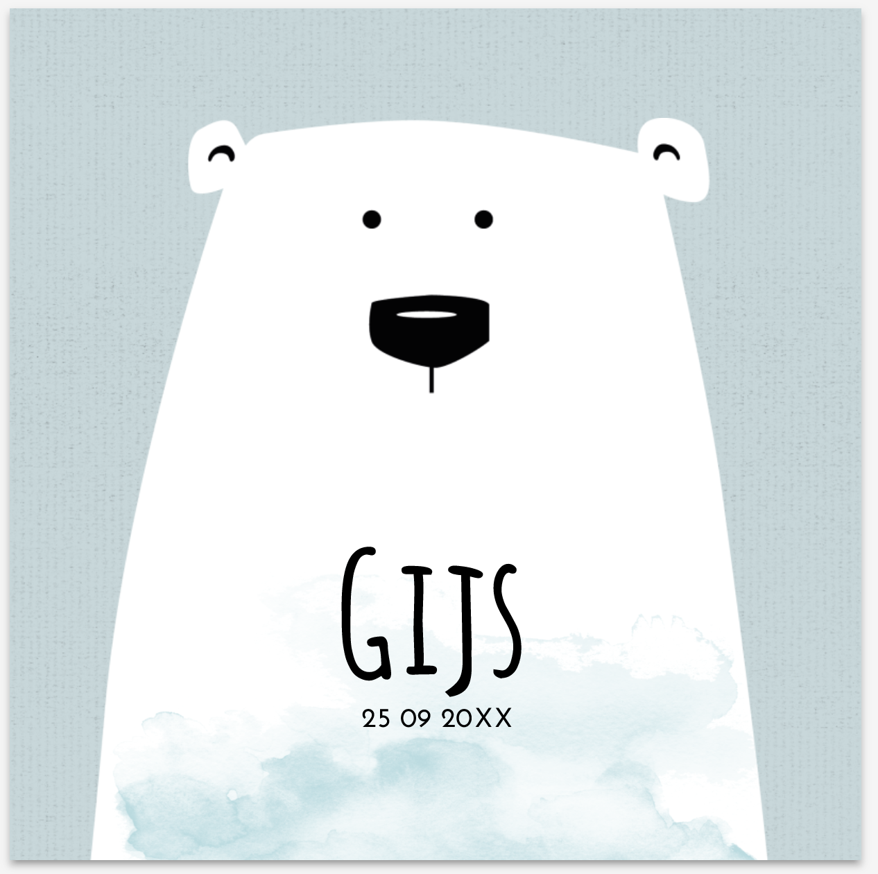 Lief geboortekaartje met vrolijke hippe ijsbeer
