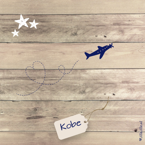 stijlvol fotokaartje voor jongen met hout en vliegtuigje