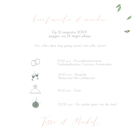 Botanische trouwkaart met je eigen foto groene takjes