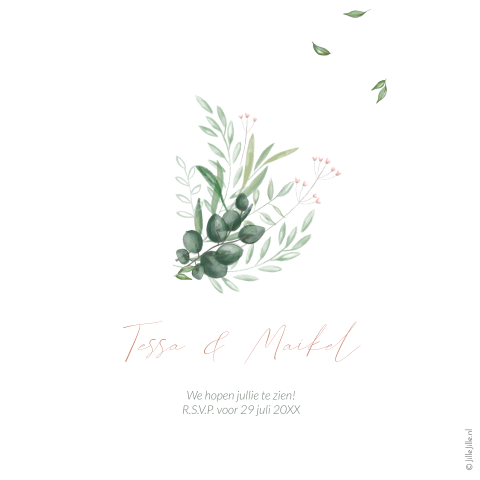 Botanische trouwkaart met je eigen foto groene takjes