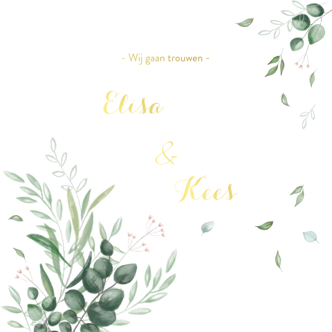 Botanische trouwkaart met groene takjes en foliedruk