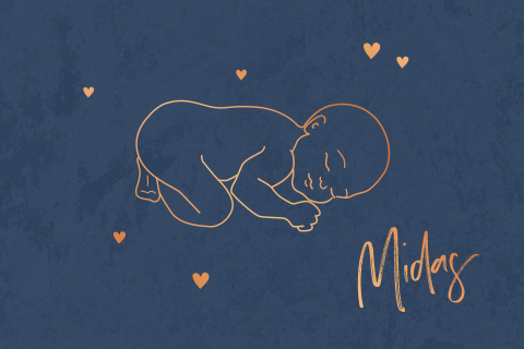 Folie geboortekaartje met baby in outlines en hartjes