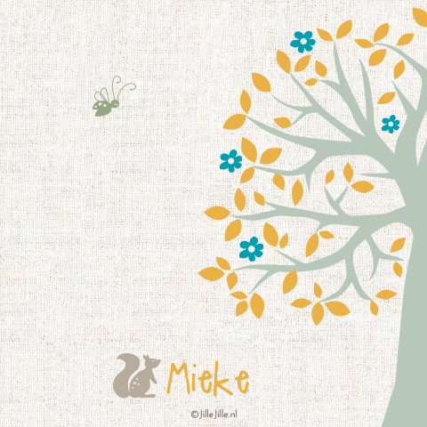 Retro lief geboortekaartje voor meisje Lieke met boom en hertje