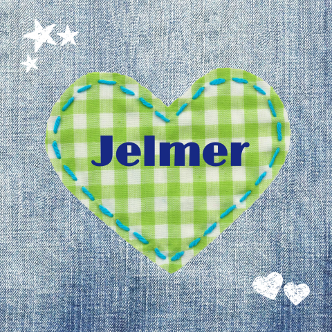 originele spijkerstof geboortekaart Jelmer met hippe ruiten lapjes