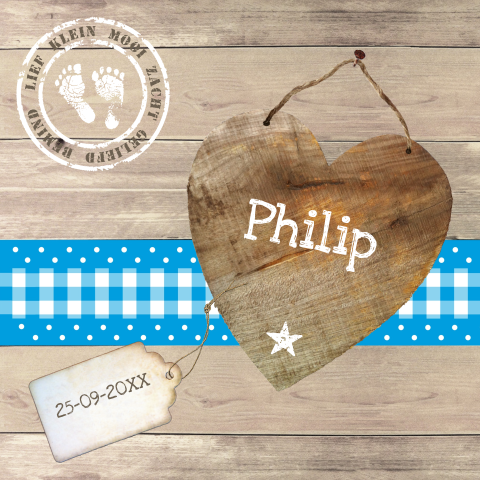 Philip origineel kaartje voor jongen met sloophout en stempels
