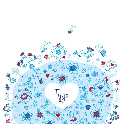 Mooie getekende geboortekaart Tygo met plantjes en beestjes 