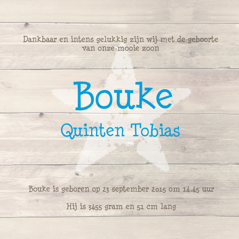 stijlvol hip fotokaartje voor Bouke met hout en retro etiket