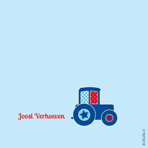 vrolijk geboortekaartje Joost met sterren en vrolijke tractor