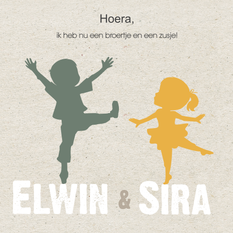 Hippe tweelingkaart met silhouet van jongetje en meisje