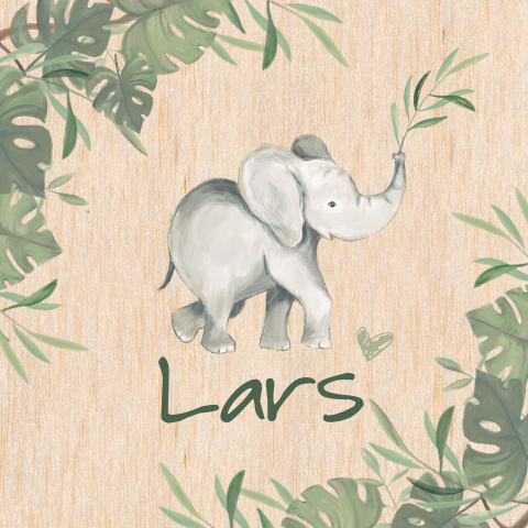 Houten jungle geboortekaartje met olifantje
