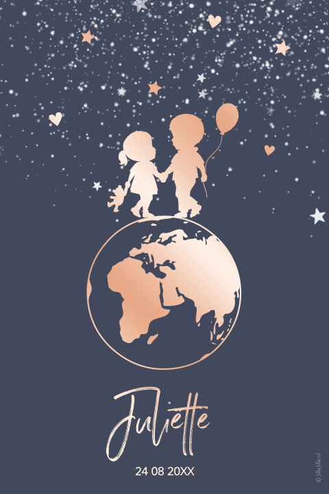 Poster met foliedruk met wereldbol silhouetten