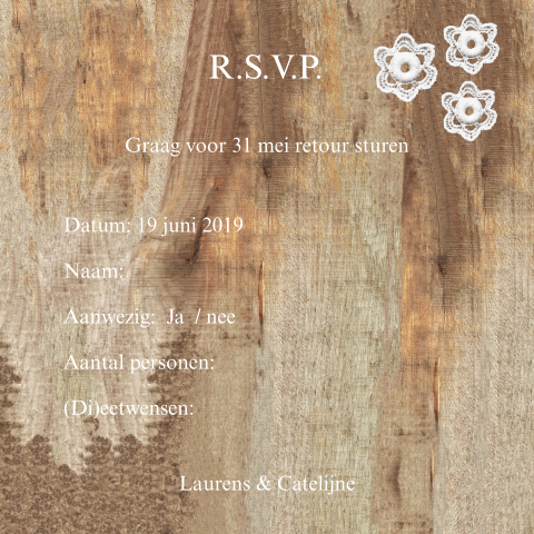 Mooie rsvp-kaart met sloophout en mooi kant