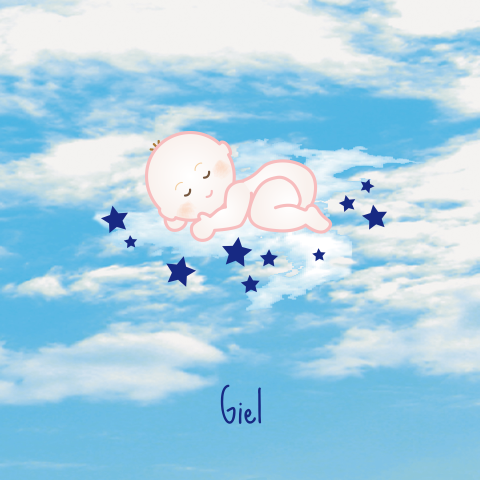 lief rouwkaartje met rustende baby op wolken en sterretjes