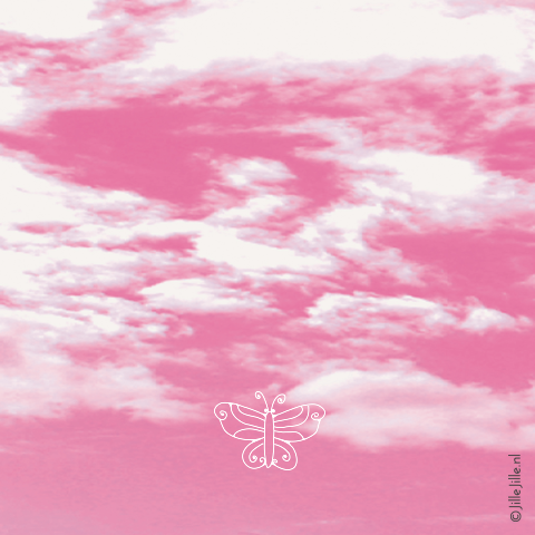 lief rouwkaartje voor kind met roze wolken en lieve vlindertjes