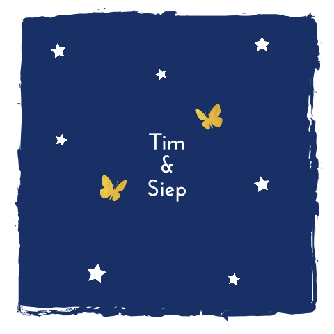 Mooi rouwkaartje voor tweeling met sterren en gouden vlindertjes