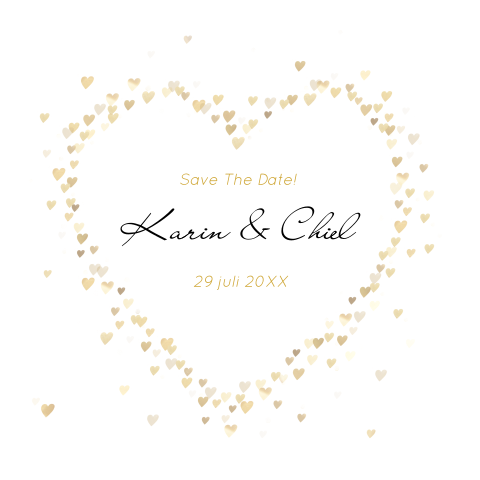 Mooie Save the Datekaart met goudkleurige hartjes in hartvorm