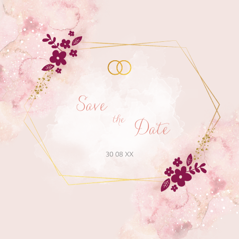 Save the date kaart met confetti waterverf en bloemen