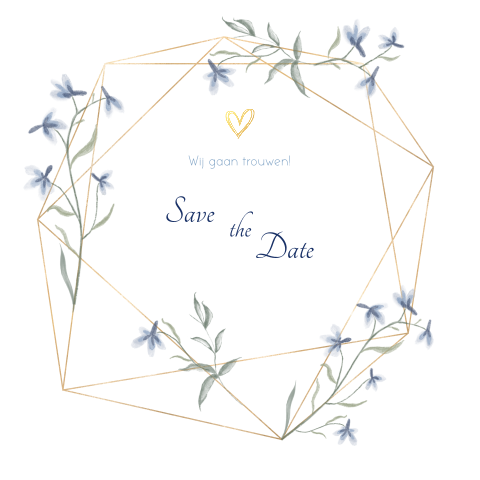 Save the date kaart met grafische vorm en bloemen