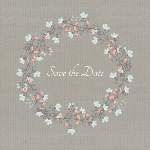 mooie save-the-date kaart met krans van lieve rozen en blaadjes