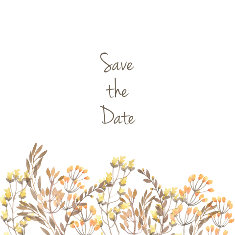 mooie save the date kaart met gele bloemetjes in aquarel