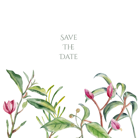 Mooie save-the-date kaart met aquarel bloemen en groene takken