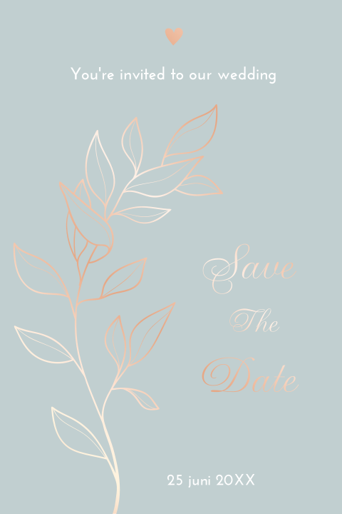 Save-the-date trouwkaart met rosé-folie en takje (EF)