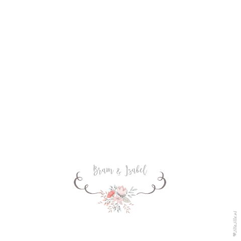mooie trouwkaart met boeketje bloemen blaadjes en doodle