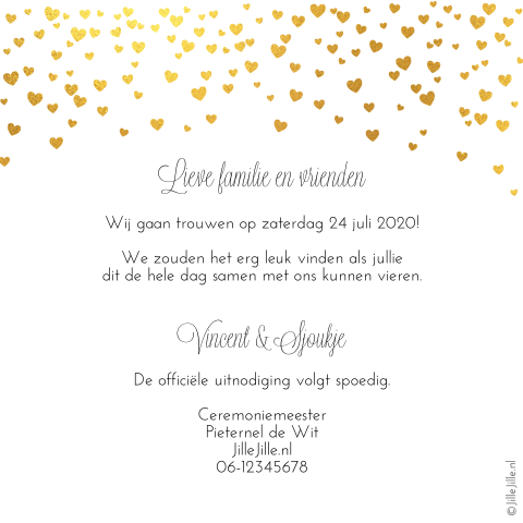 Mooie Save The Date Kaart Met Confetti Van Goudkleurige Hartjes