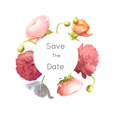 Mooie save-the-date-kaart met prachtige bloemen ranonkel