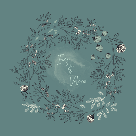 mooie trouwkaart met ronde tak met bloemetjes en aquarel