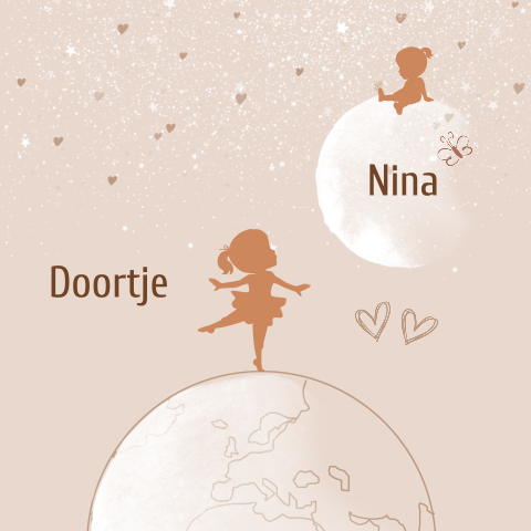 Tweeling rouwkaartje meisjes met silhouet en wereldbol