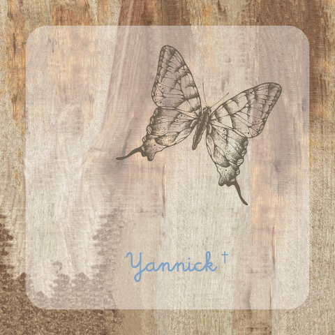 Mooi rouwkaartje voor kindje met steigerhout en retro vlinder