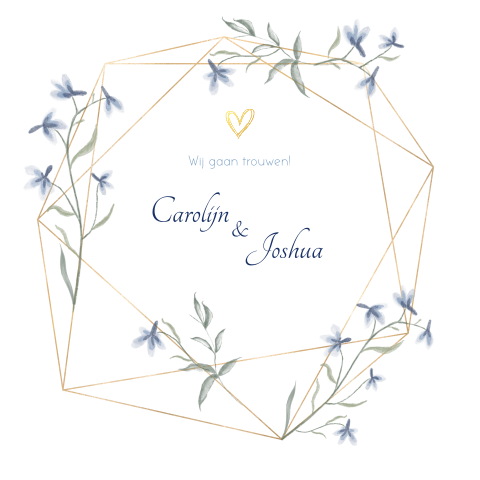 Watercolour trouwkaart met grafische vorm en bloemen