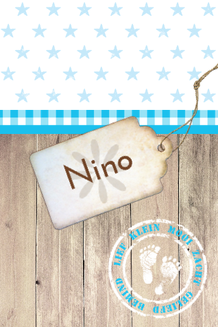 geboortekaart Nino met sloophout en sterren