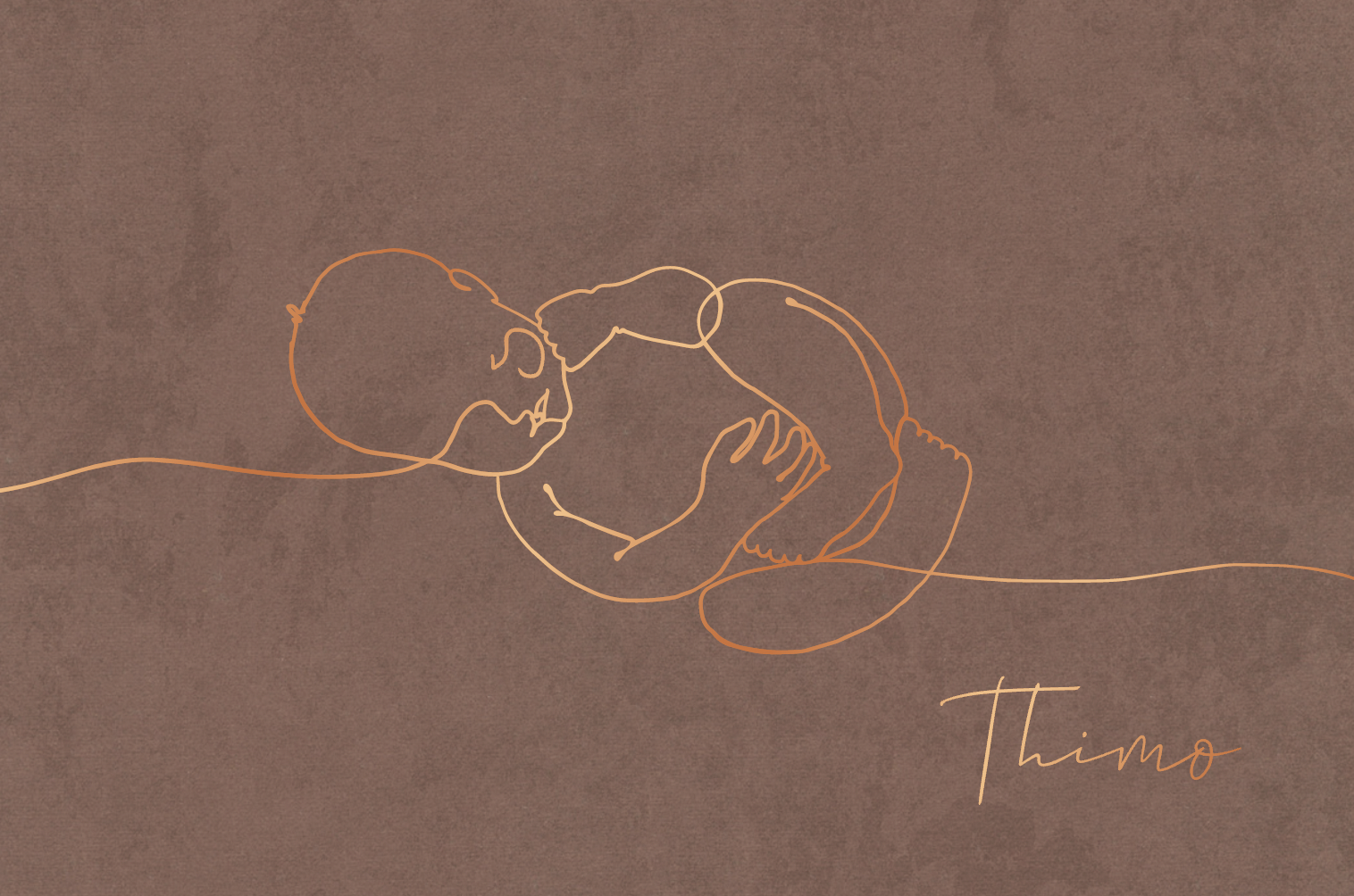 Lief geboortekaartje met illustratie lijntekening van baby koperfolie