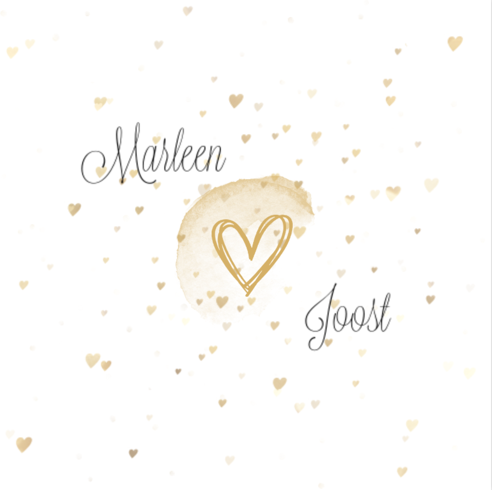Confetti van goudkleurige hartjes op een stijlvolle trouwkaart