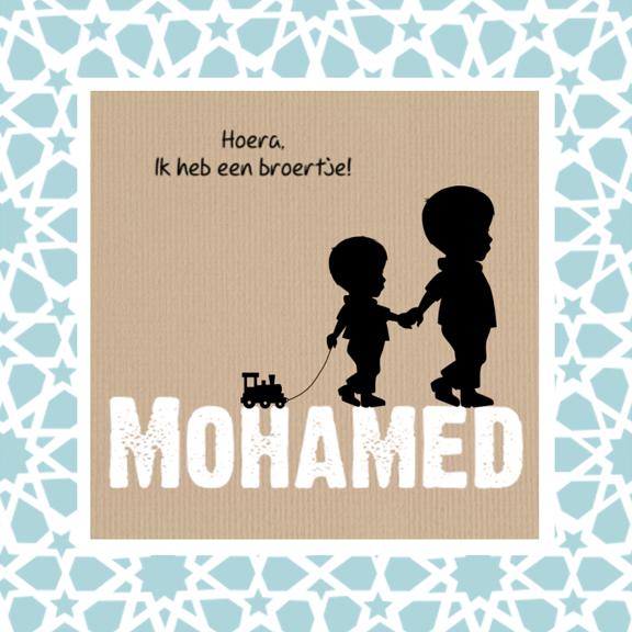 Arabisch geboortekaartje voor jongetje met kraft en islamitisch dessin